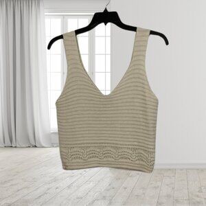 Broadway 38 Knit Tank Top Sweater Vest Beige XL V-Neck Ribbed Sleeveless Cotton